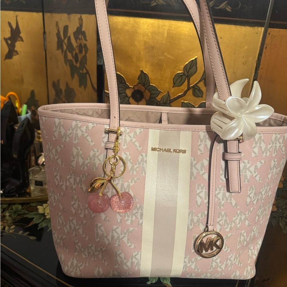 Michael Kors Pink and White Tote Bag